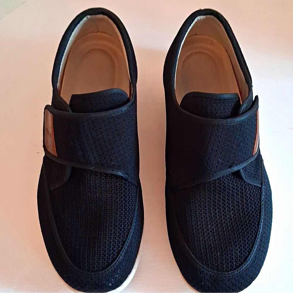 Youyun Black Mesh Hook & Loop Strap Comfort Sneakers Walking US 11